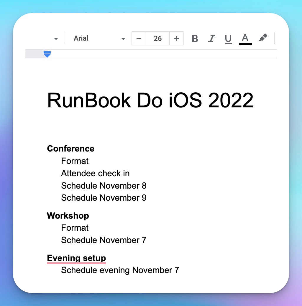 The table of contents of the 2022 Runbook.